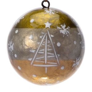 Snow Time Lacquered Hand-made Painted Capiz Christmas Ornament - Evening